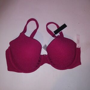 Victoria Secret Swim Bikini Top 36DDD Icon Pink Metallic Push Up Underwire New